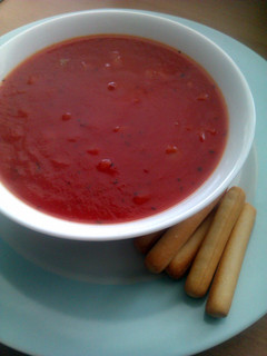 A picture of Vickys Tomato-Free Tomato Soup, GF DF EF SF NF.