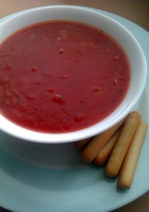 A picture of Vickys Tomato-Free Tomato Soup, GF DF EF SF NF.