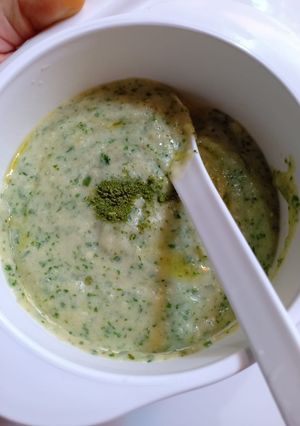 Foto resep MPASI 4 kuadran (bintang) 6 bulan : Bubur Salmon Bayam Edamame