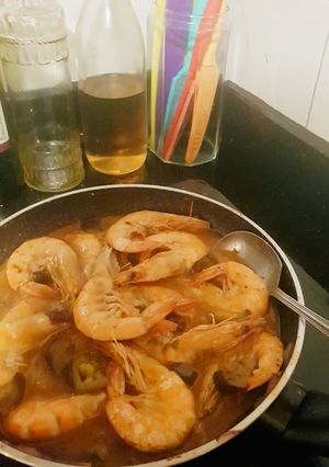A picture of Paprika shrimps in coconut milk/cream sauce.