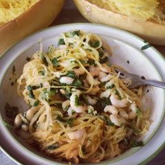 A picture of Shrimp and Spinach Spaghetti Squash in Almond Sauce.