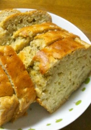 A picture of Apple and Banana Pound Cake Made with Pancake Mix.