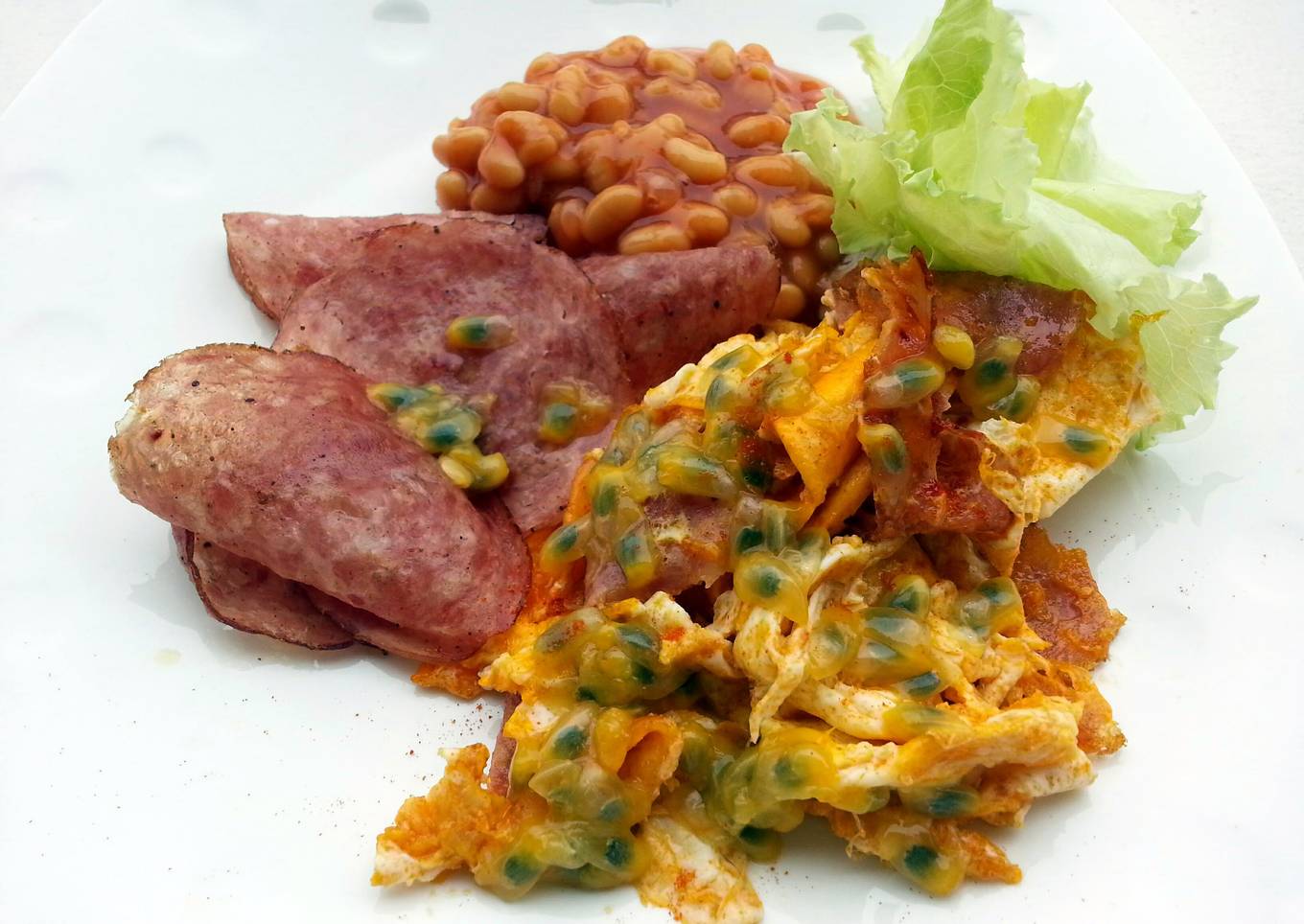 Ham And Egg With Beans Breakfast