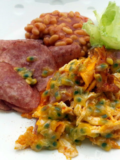 A picture of Ham And Egg With Beans Breakfast.