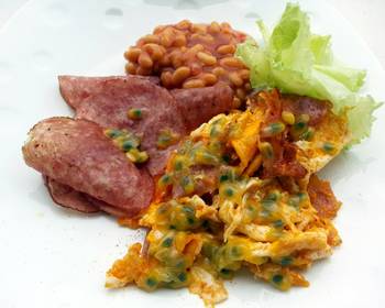 Fresh, Serving Recipe Ham And Egg With Beans Breakfast Home Style