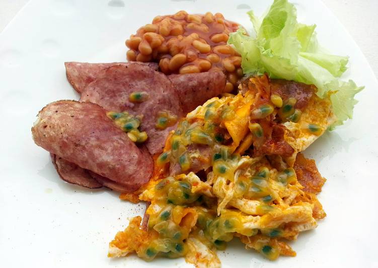 Simple Way to Prepare Award-winning Ham And Egg With Beans Breakfast