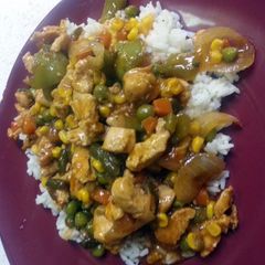A picture of sweet and sour chicken.