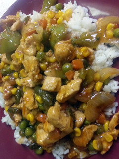 A picture of sweet and sour chicken.