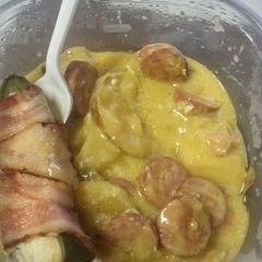 A picture of Potatoes and sausage casserole.