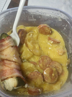 A picture of Potatoes and sausage casserole.