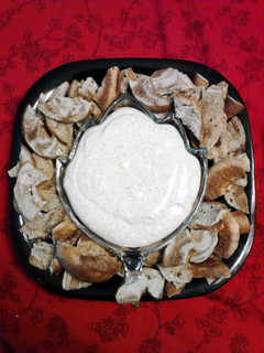 A picture of Bagel Chips with Sweet N Creamy Cinnamon Dip.