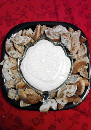 A picture of Bagel Chips with Sweet N Creamy Cinnamon Dip.