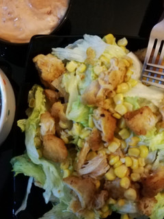 A picture of Nachos salad with salsa dip sauce.