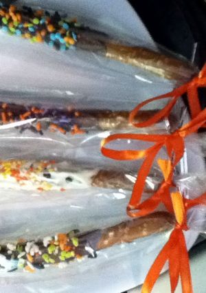 A picture of Chocolate Dipped Pretzel Rods.