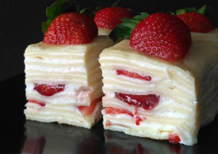 Resep Vanilla Strawberry Mille Crepe Bites 🍓 Anti Gagal