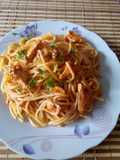 Tallarines con pavita al rocoto
