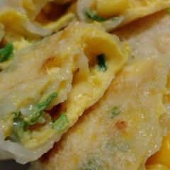 A picture of Taiwanese Danbing-style Breakfast Crepe with Egg and Flour.
