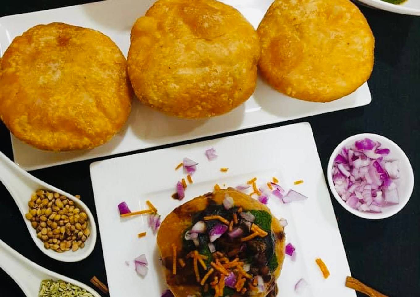 Moong dal kachori chaat