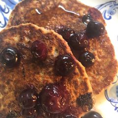 A picture of Blueberry banana pancakes - vegan.