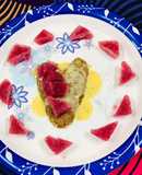 Little heart crunch with strawberry sorbet