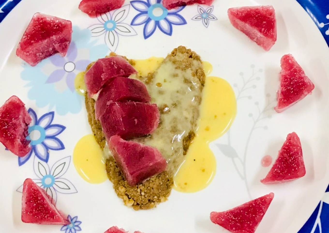 Little heart crunch with strawberry sorbet