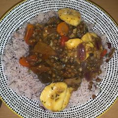 A picture of Lentil and plantain stew.