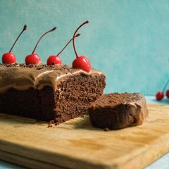 A picture of Eggless Chocolate Cake with Chocolate Cream Cheese Frosting.