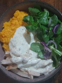 Honig-Senf-Hähnchen mit Kürbispüree Rezepthauptbild