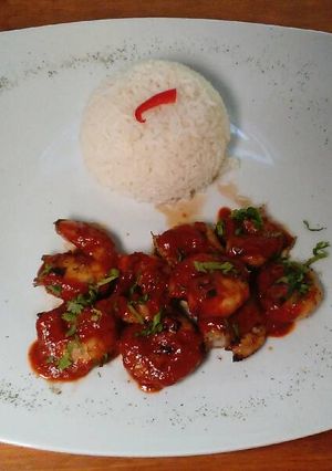 Una foto de Camarones en salsa de Maracuya y chipotle