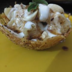Lacha potato katori loaded with grains A picture of Lacha potato katori loaded with grains.