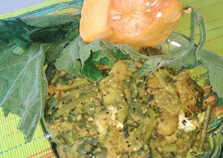 Recipe: Delicious Pumpkin leaves with vegetables and moong dal