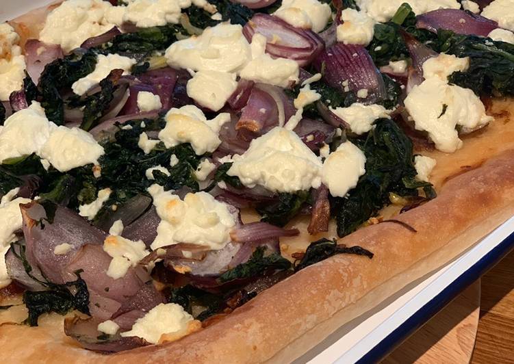 Steps to Make Homemade Caramelised onion, spinach and goats cheese tart