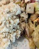 Cuscús con sepia, huevo y verduras