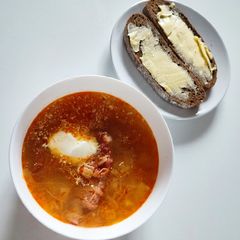 A picture of Tangy sour crout and pork rib soup.