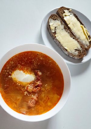 A picture of Tangy sour crout and pork rib soup.