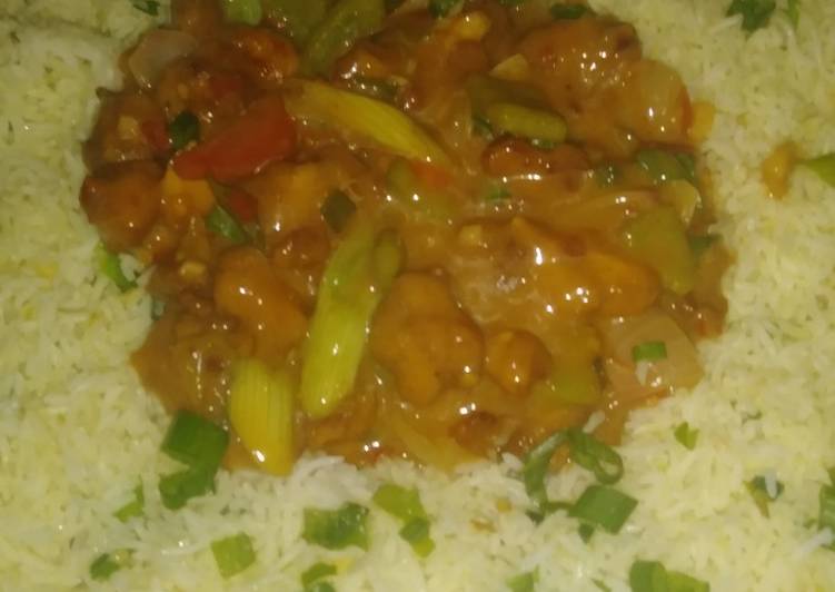Recipe of Favorite Chicken manchurian with garlic rice