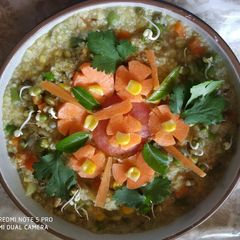 A picture of Sprout moong daliya with mixed vegetables.