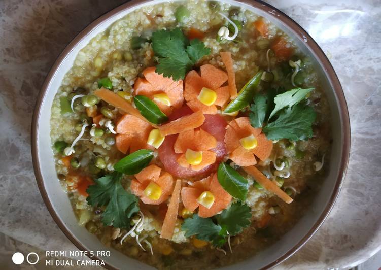 Steps to Make Any-night-of-the-week Sprout moong daliya with mixed vegetables