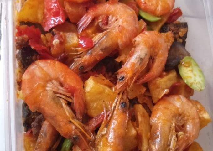 Balado kentang udang jumbo pete