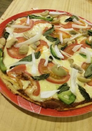 Una foto de Pizza con harina de garbanzos