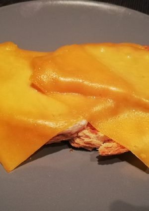 Una foto de Lomo con queso en tostada