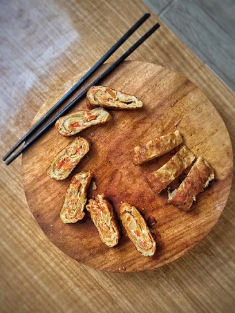 Cara Gampang Membuat Resep Gyeran-Mari (telur dadar gulung korea) 3 bahan isian yang Lezat Anti Ribet, Lezat Sekali