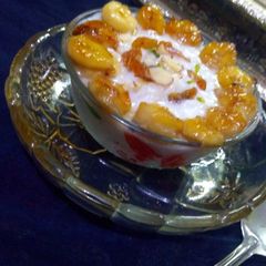 Caramelized fruit rice kheer A picture of Caramelized fruit rice kheer.
