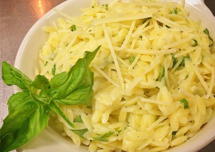 Basil Garlic Buttered Orzo with Parmesan Cheese