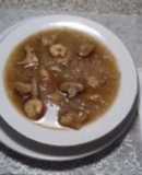 Chicken soup with Rice vermicelli, shrimp, and mushrooms