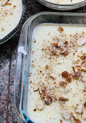 A picture of Creamy rice pudding/ Firni.