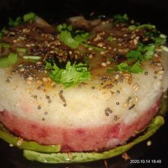 A picture of Beetroot semolina double colour dhokla.