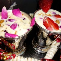 A picture of Gulkand rose thandai and strawberry thandai.
