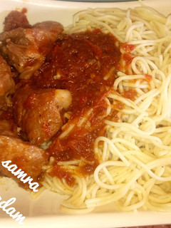 A picture of Spaghetti and stew.
