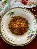 Farro pomodorini e gamberi con pesto di prezzemolo